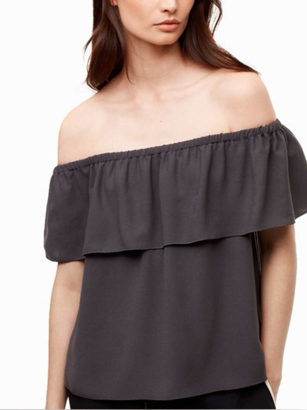 Aritzia Off-Shoulder Ruffle Top - Charcoal
